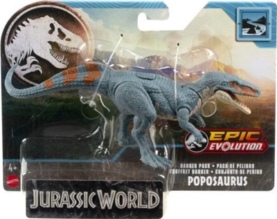 Figurë dinosauri Jurassic World Poposaurus Danger Pack, lodër aksioni, për fëmijë 4+, gri