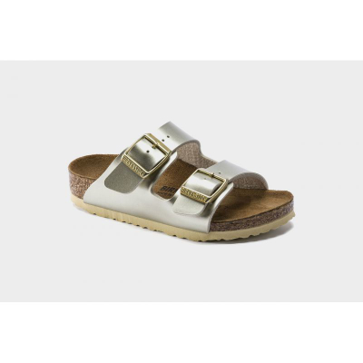 Sandale për kalamaj Birkenstock Arizona Kids Birko Flor, Regular Fit, me efekt metalik, ngjyrë argjendi
