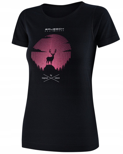Bluzë me mëngë të shkurtra Brubeck Outdoor Wool Pro, lesh merino, për femra, e zezë