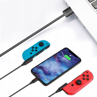 Kabllo karikuse JYS për Nintendo Switch, USB në USB-C + 2xJoy-Coni, e zezë