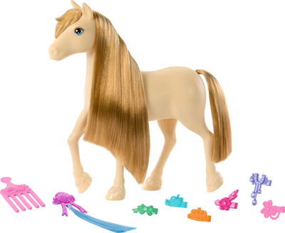 Set lodrash Barbie Horse & Accessories HXJ36, kalë me krifë të gjatë, aksesorë për rregullim flokësh, shumëngjyrëshe