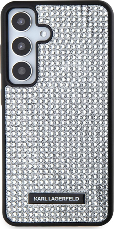 Kllëf telefoni Karl Lagerfeld Rhinestone Metal Logo për Galaxy S24, TPU PC, argjend