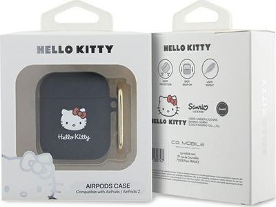 Mbështjellës silikoni Hello Kitty për AirPods 1 2, me karabinë, i zi