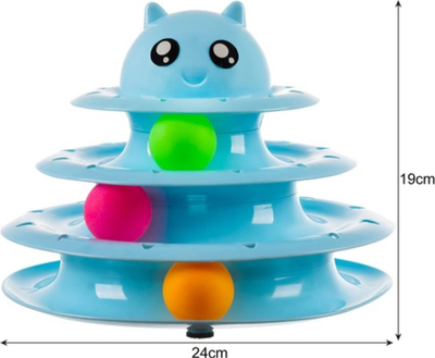 Lodër interaktive për mace Purlov Tower, 3 kate me toptha, 24cm, blu