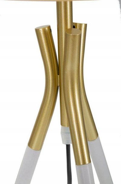 Lampë tavoline Mauro Ferretti Triply, Ø28cm, 1xE27 40W, metal tekstil, ari me të bardhë