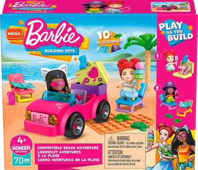 Set ndërtimi MEGA Barbie Convertible Beach Adventure, 70 copa, 4+ vjeç, rozë
