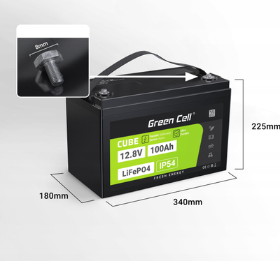 Bатерија LiFePO4 Green Cell 100Ah, 12.8V, со BMS, за кампери и чамци