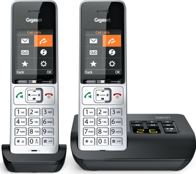 Безжичен телефон Gigaset COMFORT 500A Duo, DECT аналоген, телефонска секретарка, црно-сребрен
