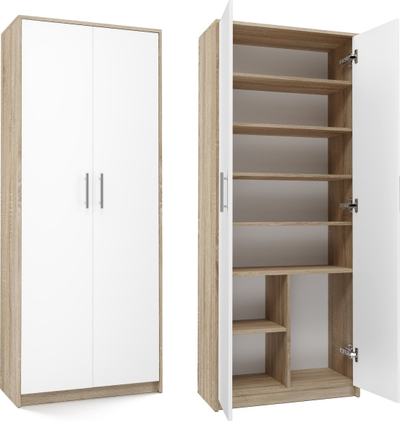 Raft librash Topeshop Office Shelf Living Room Oliv 2D, 8 rafte, i bardhë me detaje Sonoma Oak