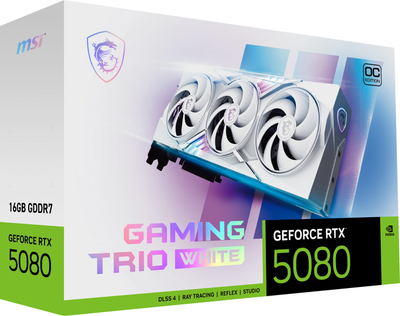 Kartë grafike MSI GeForce RTX 5080 GAMING TRIO OC, 16GB GDDR7, e bardhë