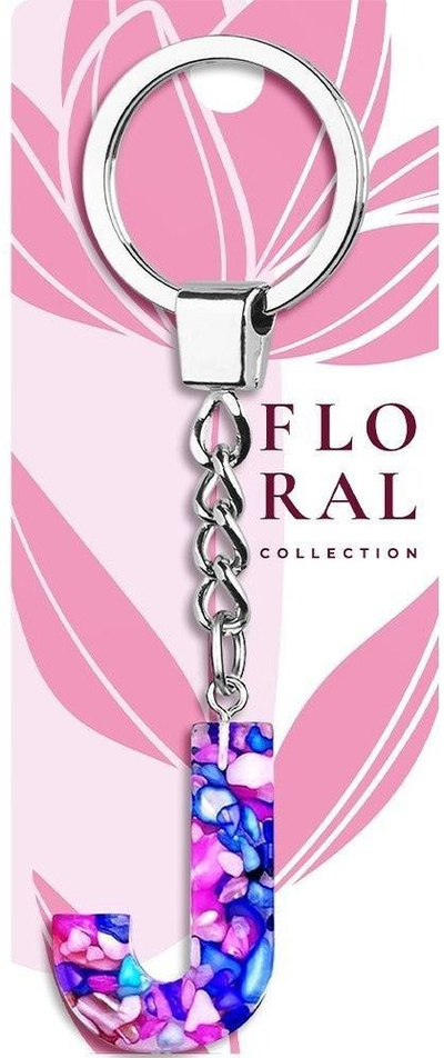 Varëse çelësash Floral Collection shkronja J, me gurë shumëngjyrësh, rozë vjollcë