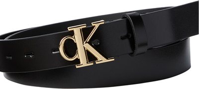 Rrip për gra Calvin Klein Jeans Monogram Plaque Buckle, lëkurë natyrale, i zi
