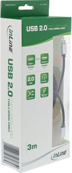 Kabllo USB InLine 35863, USB C në microUSB, 3m, e zezë