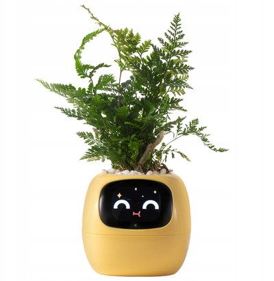 Vazo inteligjente PLANTSIO Smart Pet Planter Robot, udhëzues për përkujdesjen e bimëve, ndërvepron me emoji, e verdhë