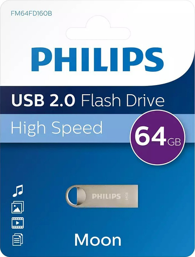 USB Филипс Moon Edition FM64FD160B, 64GB, USB 2.0, сребрена