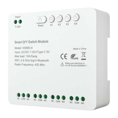 Modul ndërrues inteligjent Avatto WSMD-4, 4 kanale, Wi-Fi Bluetooth, i bardhë