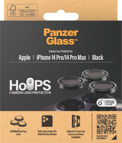 Mbrojtës kamere PanzerGlass Hoops, për iPhone 14 Pro 14 Pro Max, xham i fortë, i zi