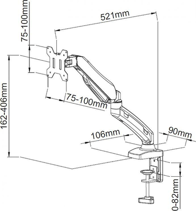 Mbajtës për monitor Art Desk L-11GD LCD/LED, 13 "- 27 ", i zi (RAMART L-11GD)