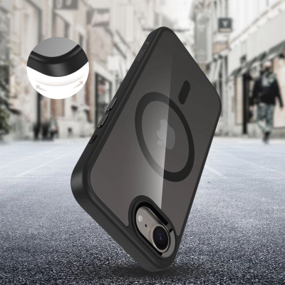 Калуст за телефон Tech-Protect Magmat MagSafe, за iPhone 16E, магнетен, црн проѕирен