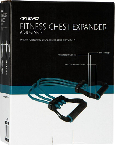 Експандер за гради Avento Pectoral, 3 цевки 8 kg, 60 cm, црн со сина боја
