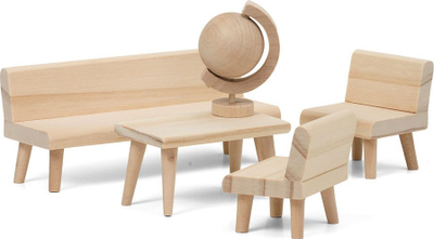 Set mobiljesh për kukulla Lundby DIY Living Room, dru natyral, për ngjyrosje, ngjyrë druri e çelët