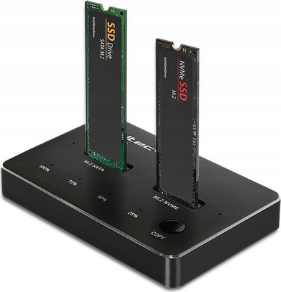 Docking station Qoltec për M.2 SSD, NVMe SATA, USB C, 2 disqe nga 2TB, gri