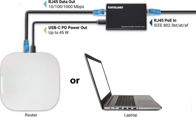 Ndarës PoE Intellinet Gigabit Ultra, USB C PD 45W, i zi