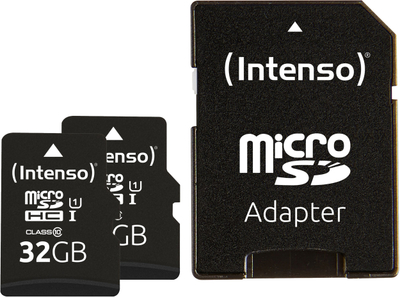 Kartë memorije MicroSD Intenso Double Pack, 2x32GB, Class 10 UHS I, me adapter SD
