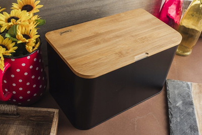 Kuti buke Maestro MR-1770, çelik inox me bambu, njëpjesëshe, e zezë