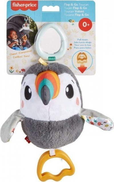 Мека играчка Fisher Price Flap and Go Toucan, за бебиња, многуразнобојна
