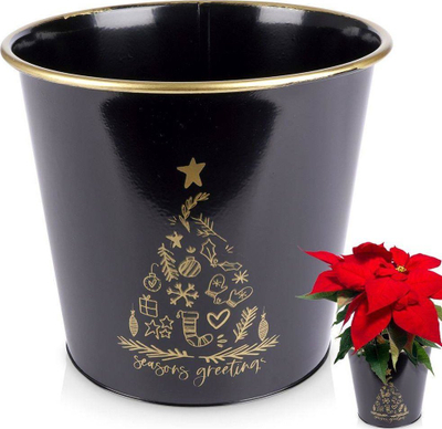 Vazo dekorative metali Plant Pot, 20.5x18 cm, e zezë, detaje ari