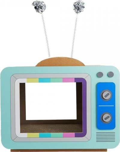 Gërvishtëse për mace Koopman si TV, 40 x 32.5 x 19 cm, karton, blu