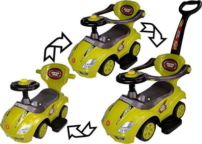 Makinë lodër Lean Sport Mega Car 3‑në‑1, ride on me dorezë për shtyrje, e verdhë