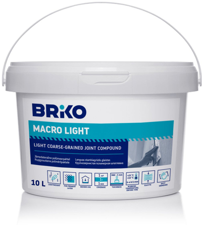 Глет Briko Macro Light, грубо зрнеста структура, 10L, бел