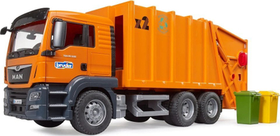 Lodër kamion plehrash Bruder MAN TGS, 1:16, ngarkim i pasëm, portokalli