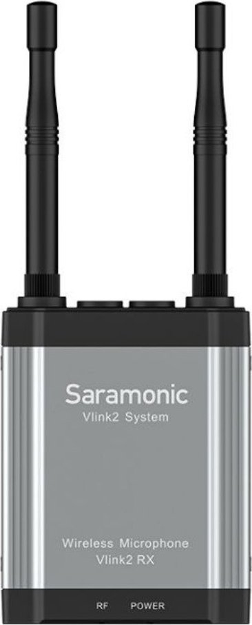 Mikrofon lavalier wireless Saramonic Vlink2 Kit 1, sistem 2.4GHz, marrës i dyfishtë IFB, argjendtë e zezë
