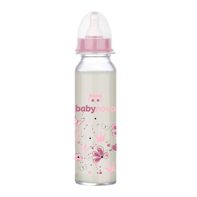 Shishe e qelqit Baby Nova (0-24 muaj), 240ml, rozë