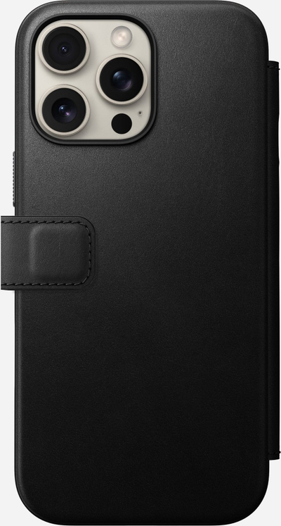 Këllëf folio Nomad Modern Leather MagSafe për iPhone 16 Pro Max, lëkurë natyrale, i zi