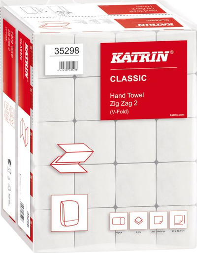 Крпи од хартија Katrin Classic ZZ 2-Ply Towel Pack 35298, 2-слојни, рециклирана хартија, бели