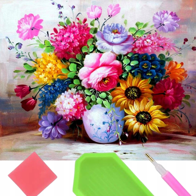 Set mozaiku me diamant Norimpex Diamond Mosaic Flower Bouquet, 30x40 cm, me shumë ngjyra