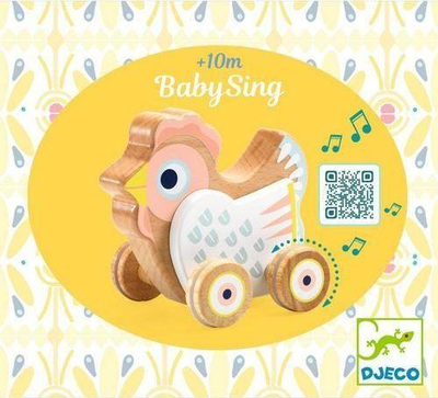 Lodër druri muzikore në formë pule, me rrota, melodia Twinkle Twinkle Little Star, shumëngjyrëshe