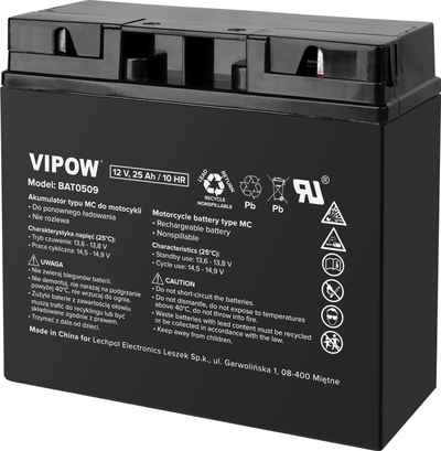 Bateri për motor Vipow BAT0509, 12V, 25Ah, e zezë