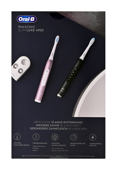 Furçë dhëmbësh elektrike Oral-B Pulsonic Slim Luxe 4900, sonike, me 3 mënyra pastrimi, rozë dhe e zezë