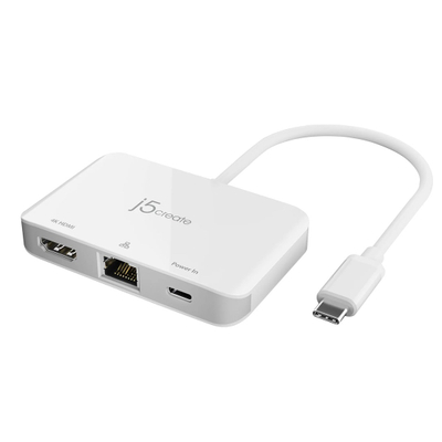 Адаптер USB C J5create JCA351 N, HDMI 4K, Етернет, Power Delivery, бел