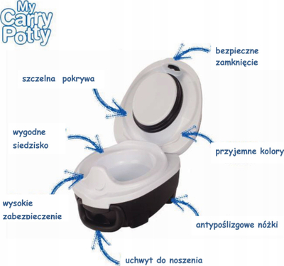 Пренослива тоалетна школка за деца My Carry Potty Penguin, без протекување, црна