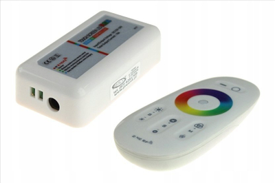 Kontrollues LED RGB RF FUT025, 12–24V, me telekomandë, i bardhë