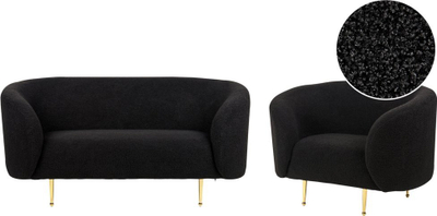 Set dhome ndenjjeje Beliani Loen Boucle, 2 copë, këmbë metal, i zi