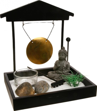 Kopsht zen dekorativ Atmosphera Zen Garden, me figurë Buddha, 12x15cm, bezhë e zezë