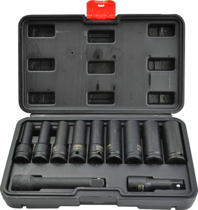 Set çelësa goditës dhe imbys Awtools Black Line, 11 copa, 1/2", ngjyrë e zezë