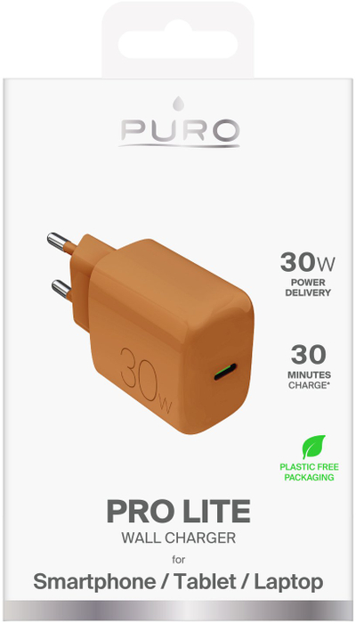 Полнач за во ѕид Puro Pro Lite, 30W, УСБ-Ц PD, портокалов